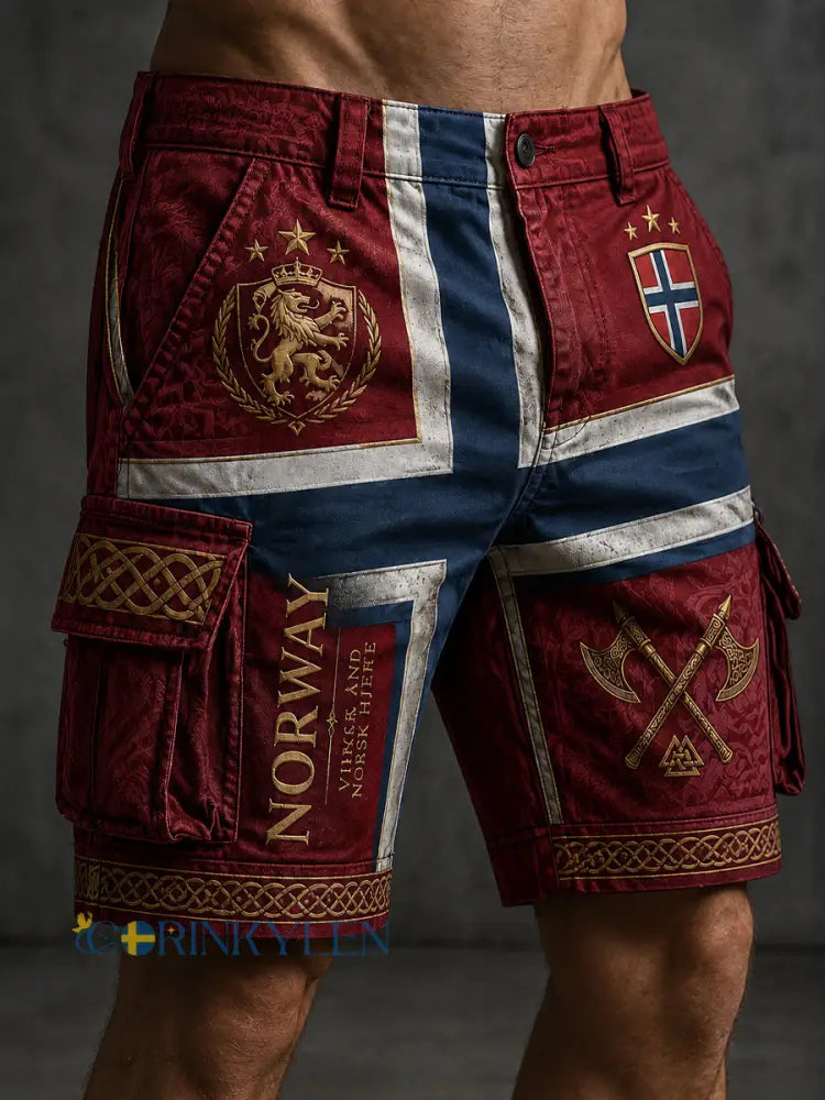 Herrbyxor med norsk vikingtematisk patriotisk minneskonsttryck - A / S