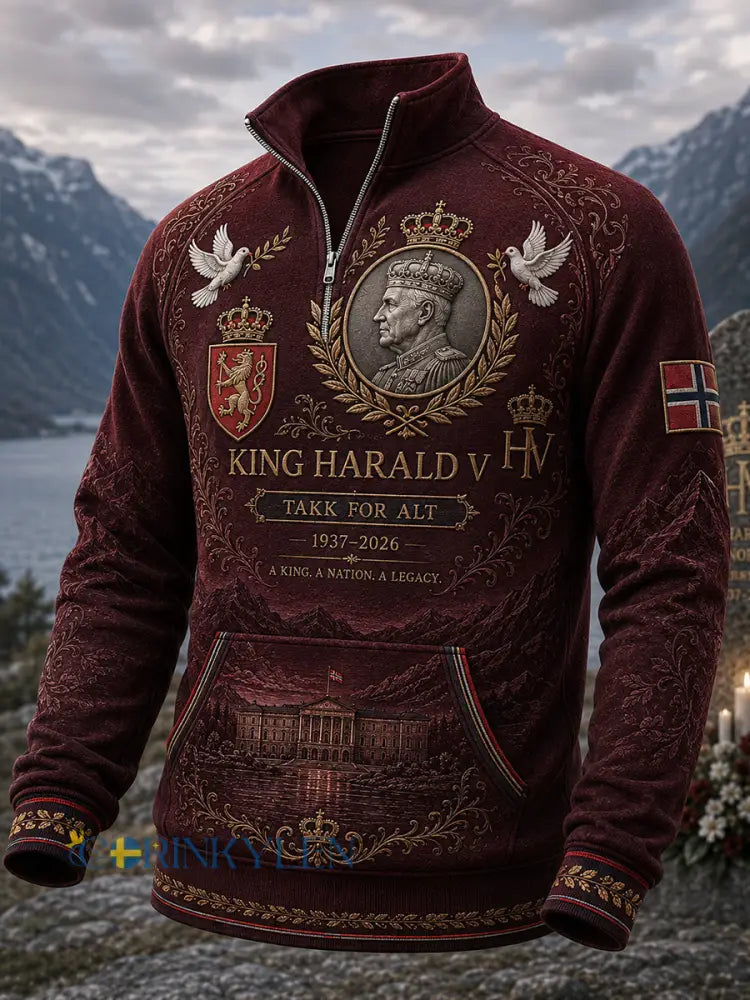 Herrens minne kung Harald V i Norge Halv-Zip Stand Krage Sweatshirt - A / S