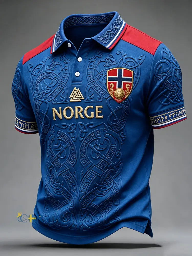 Herrens norska fotboll Inspirerad Viking Celtic Print Polo tröj - blå / S
