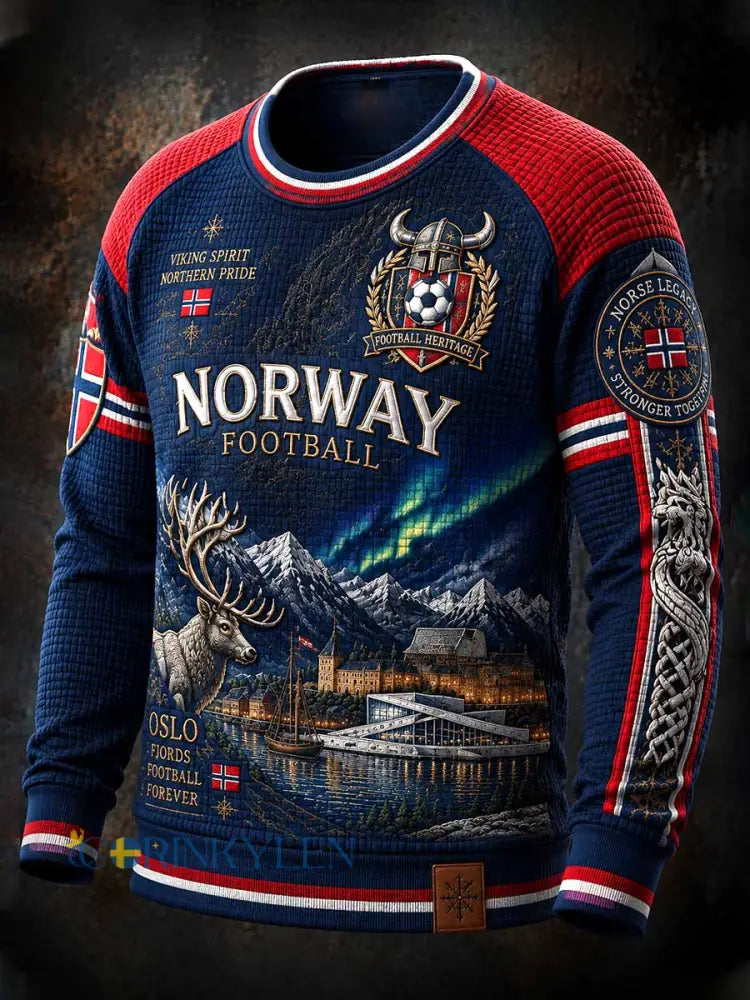 Herrens norska fotboll minnesmönster Tryckt sweathirt - som bild / S