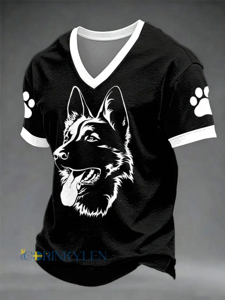 Herrens söta hund V-hals T-shirt - svart / S