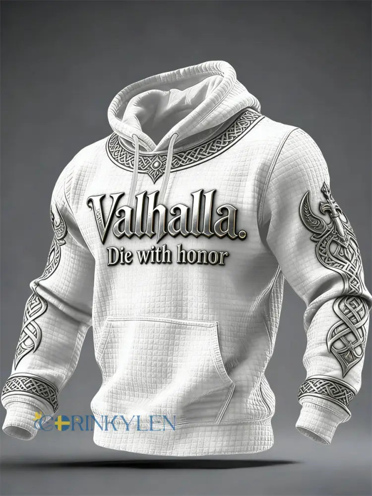 Herrens vikinga-stil Valhalla Tryckt Hoodie Valhalla - vitt / S