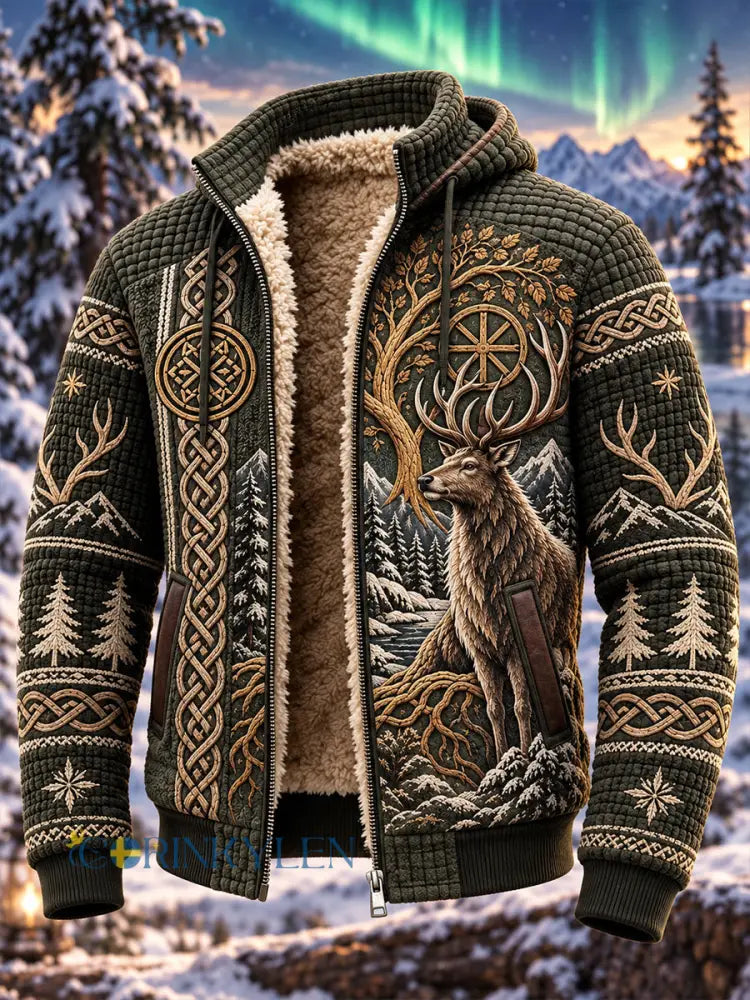 Herrjacka med nordisk skogsdyr fodrad med fleece och med huva - A / S