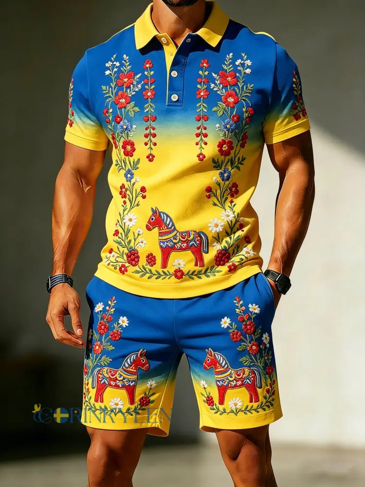 Herrkläder med svensk midsommarfest – minnesartprint på polotröja - A / S