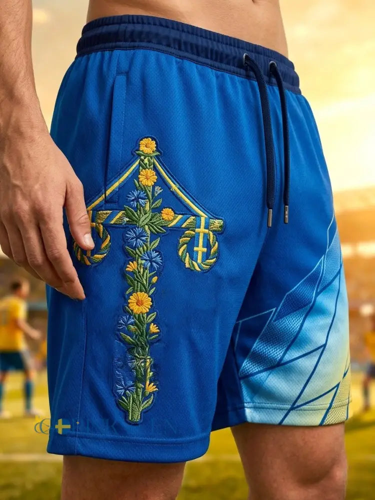 Herrkläder retro svensk fotboll lediga korta byxor - blå / S