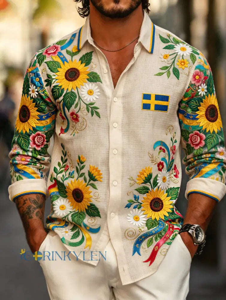 Herrkläder Svensk midsommarfest konsttryck långärmad tröja - A / S