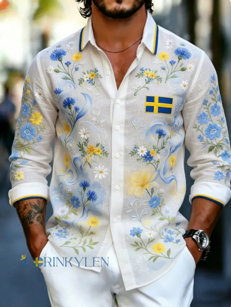Herrkläder Svensk midsommarfest konsttryck långärmad tröja - A / S