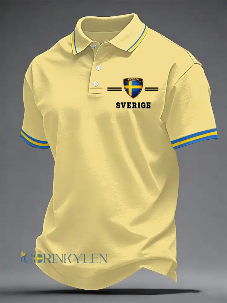 Herrkonsttryck på svensk språk casual topp - ljusgul. / S