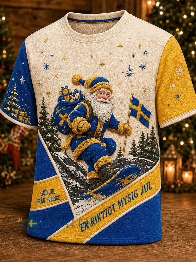 Herrlig jultröja i svensk stil med tryckt mönster vintagemode löst sittande och kort ärm - Aprikot / S