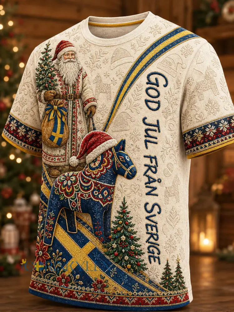 Herrlig jultröja i svensk stil med tryckt mönster vintagemode löst sittande och kort ärm - bäie / S