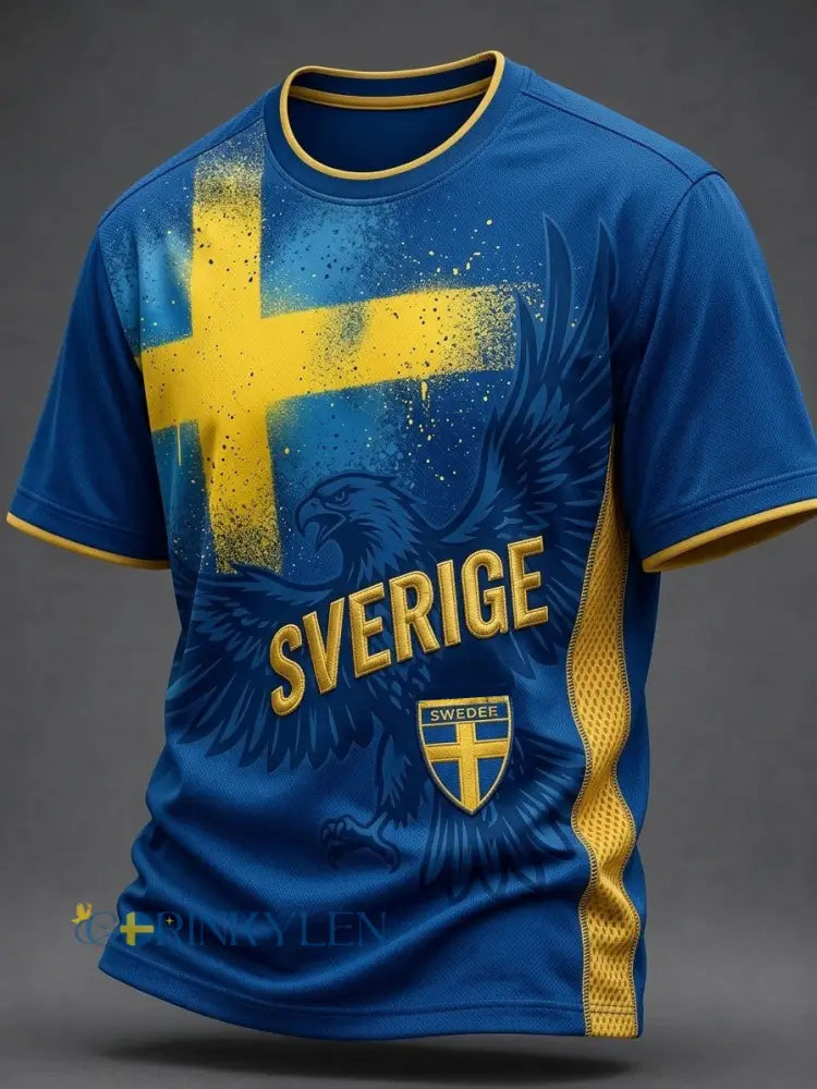 Herrlig retro svensk fotbollssupporter t-shirt avslappnad och sportig - blå / S