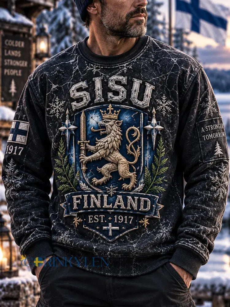 Herrlig retrofinländsk tröja med rund halsringning för Finska självständighetsdagen - svart / S