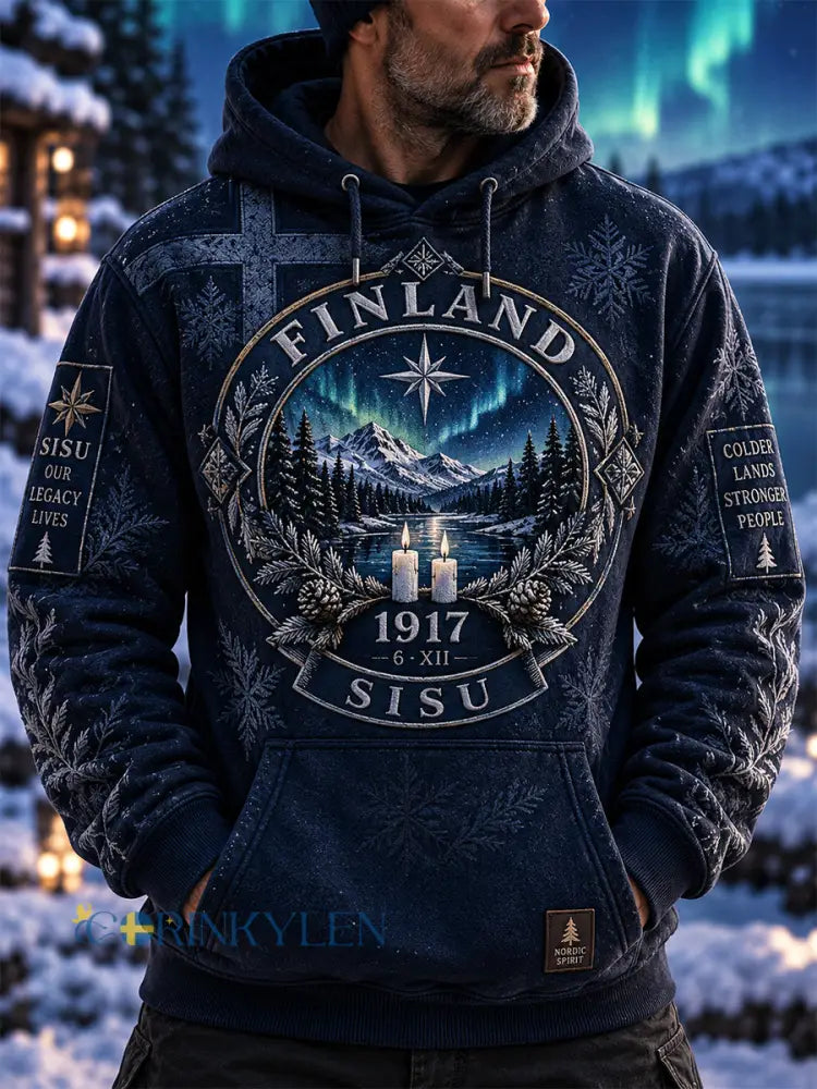 Herrlig retrofinlandshuva för Finlands självständighetsdag - djupblåa / S