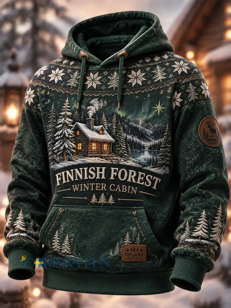 Herrlig retrofinnsk jultröja med huva - grönt / S