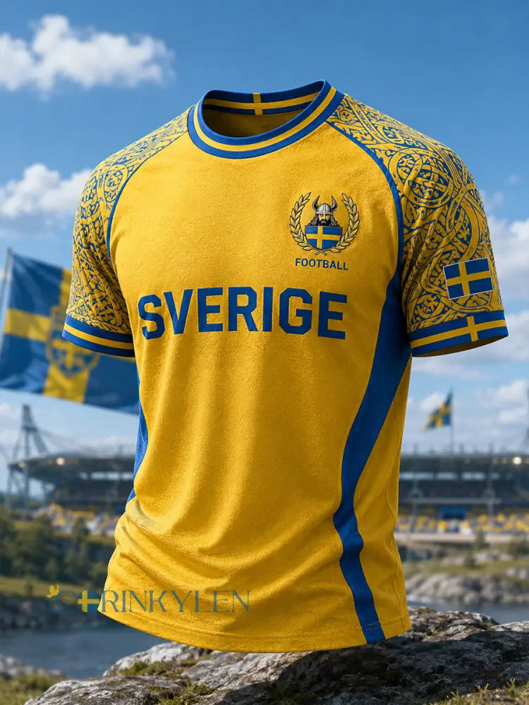 Herrlig retrovikingafotbollströja med motiv raglanärmar och korta ärmar - A / S