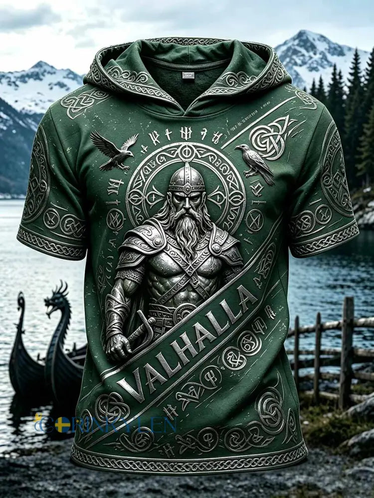 Herrlig retrovikingatryckt casual hoodtröja - som bild / S