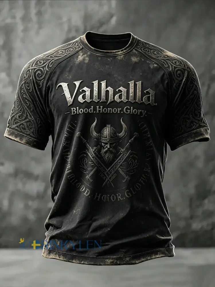 Herrlig Valhalla tryckt casual t-shirt med korta ärmarna - som bild / S