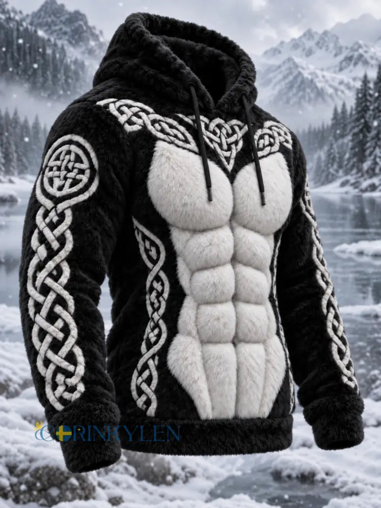 Herrlig vikingatröja i jacquardstickat mönster med keltiskt knutmotiv muskellinjeinspirerad konst mjuk och varm hoodie