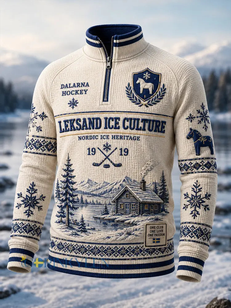 Herrligan avsnittet Svensk ishockey Leksands IF Fans Älskare Våffeltröja med lång ärm - A / S