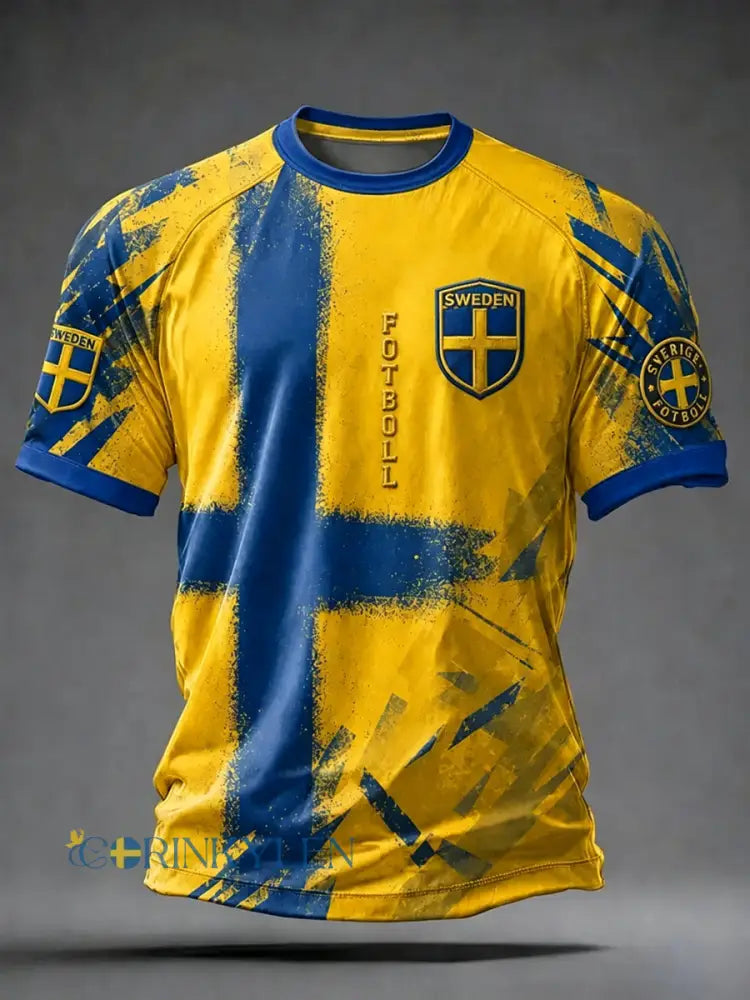 Herrligan svensk fotboll tryckt ledig kortärmad t-shirt - som bild / S