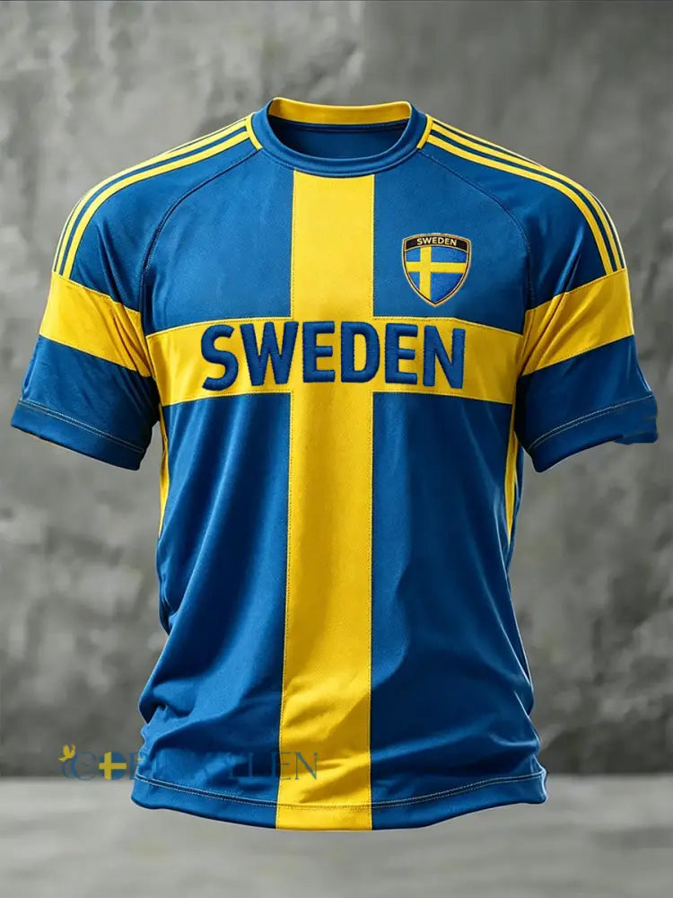 Herrligan svensk fotboll tryckt ledig t-shirt med korta ärmarna - som bild / S
