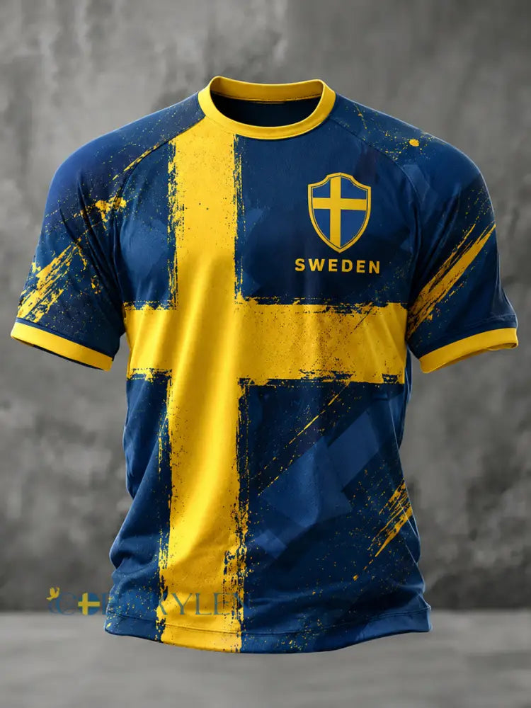 Herrligan svensk fotboll tryckt ledig t-shirt med korta ärmarna - som bild / S