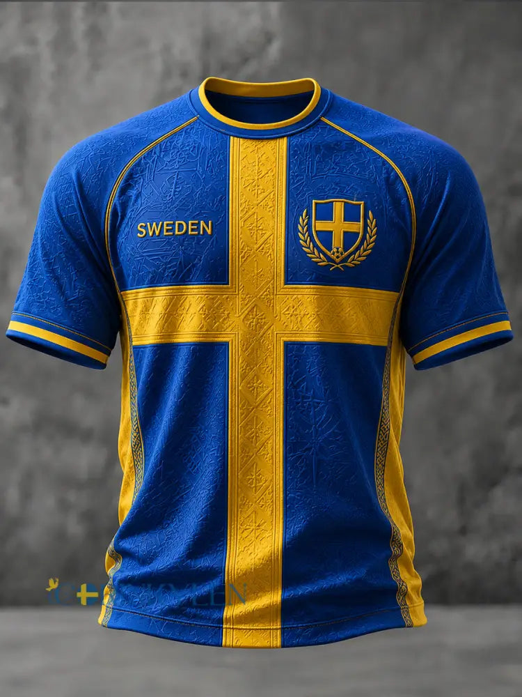 Herrligan svensk fotboll tryckt ledig t-shirt med korta ärmarna - som bild / S