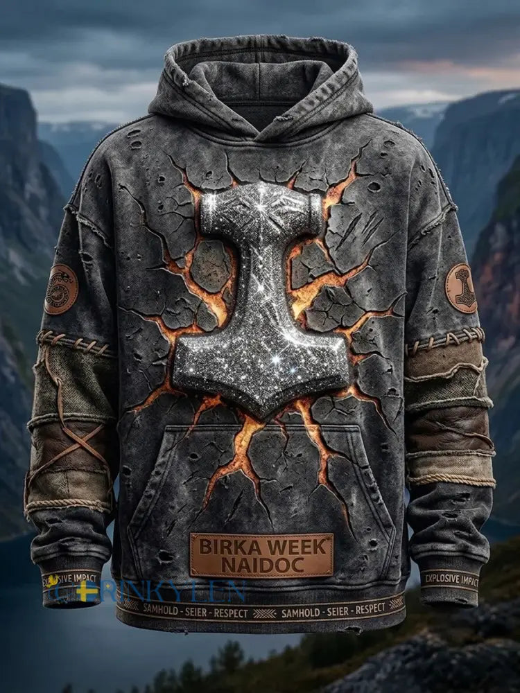 Herrlik retro svensk Birka-vikingaveckor Thor-huvtröja - grå / S