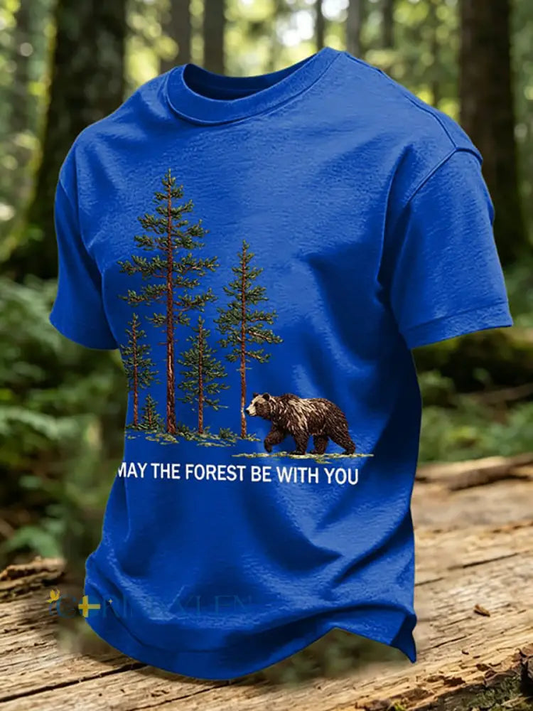 Herrmärket May The Forest Be With You tryckt ledig t-shirt - blå / S