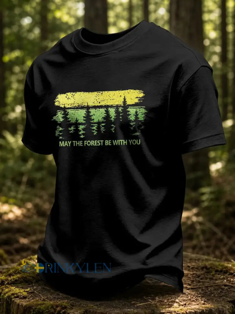 Herrmärket May The Forest Be With You tryckt ledig t-shirt - svart / S