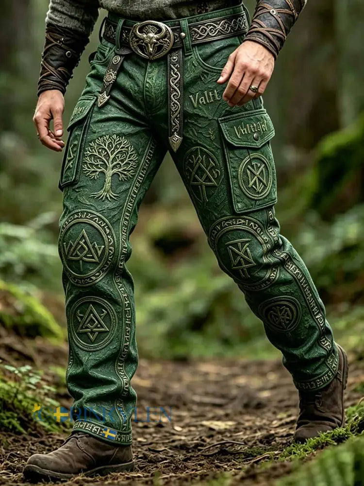 Herrmode Vikingakonsttryck långbyxor - som bild / S