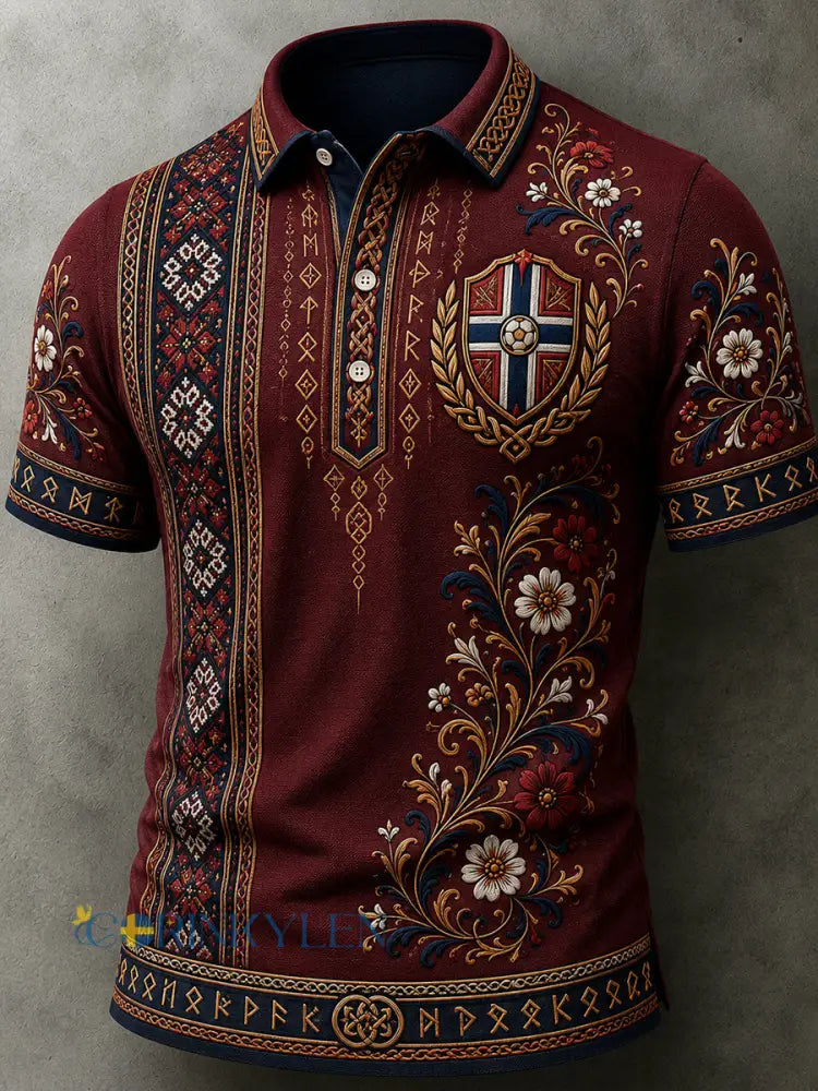 Herrpolotröja i retro nordisk stil med norsk konsttryck avslappnad stil - A / S