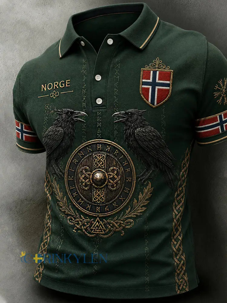 Herrpolotröja i retro nordisk stil med norsk konsttryck avslappnad stil - A / S