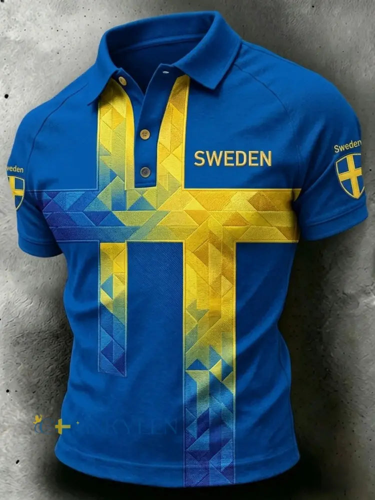 Herrpolotröja i retrostil för Sverige 2026 fotboll - blå / S