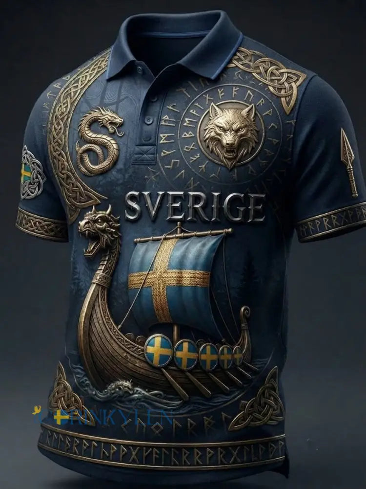 Herrpolotröja i retrovikingastil - blå / S