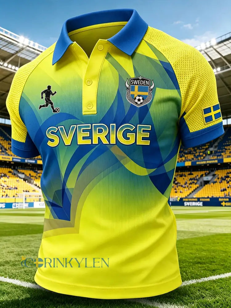 Herrpolotröja i sportig stil med raglanärm och fotbollselement - A / S