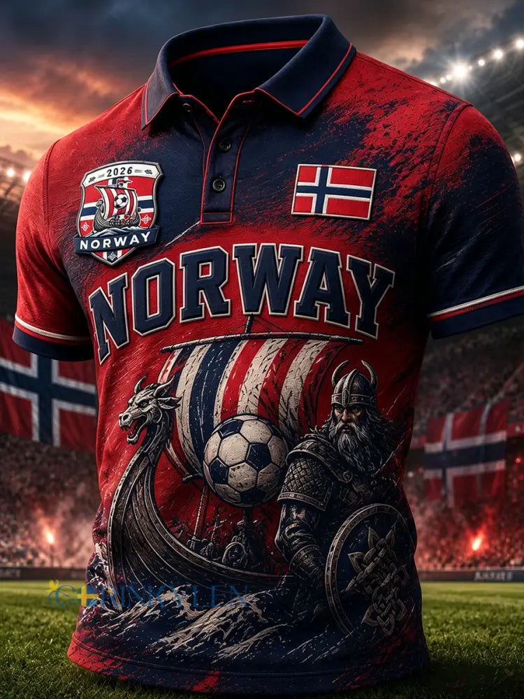 Herrpolotröja i vikingastil med fotbollsmotiv avslappnad stil och korta ärmarna - A / S