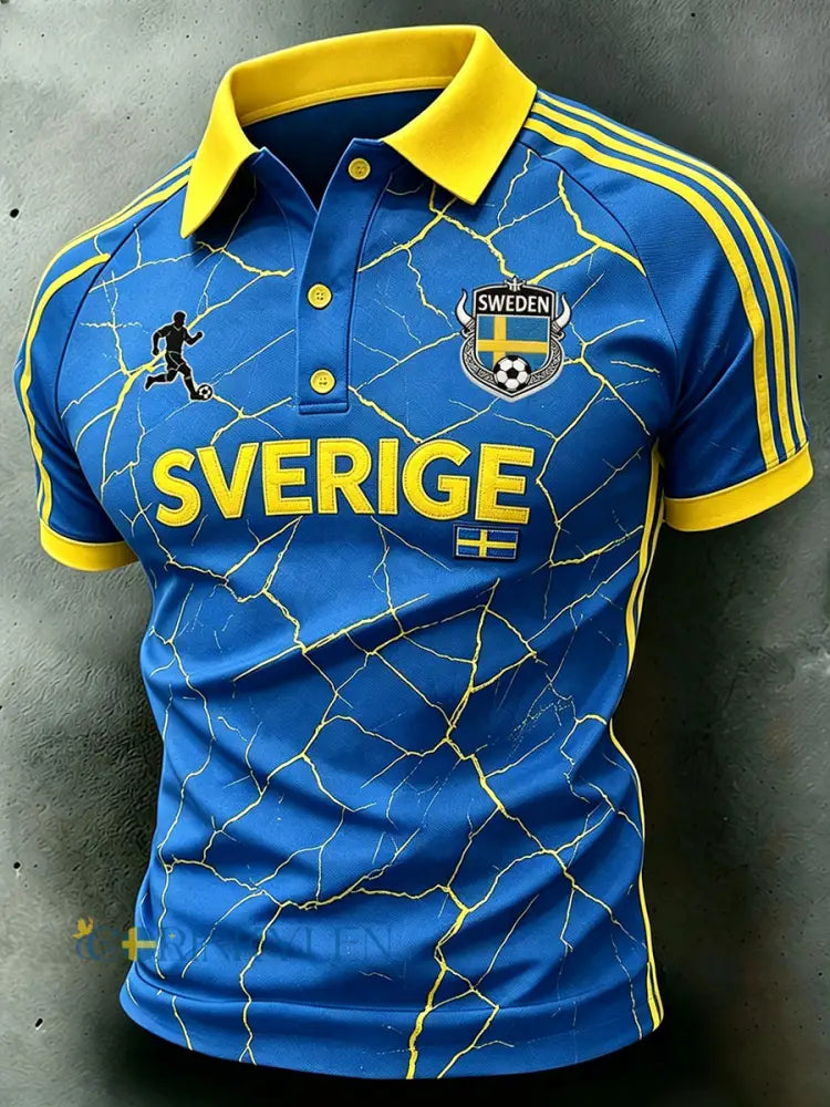 Herrpolotröja med fotbollsmotiv och raglanärmar - A / S