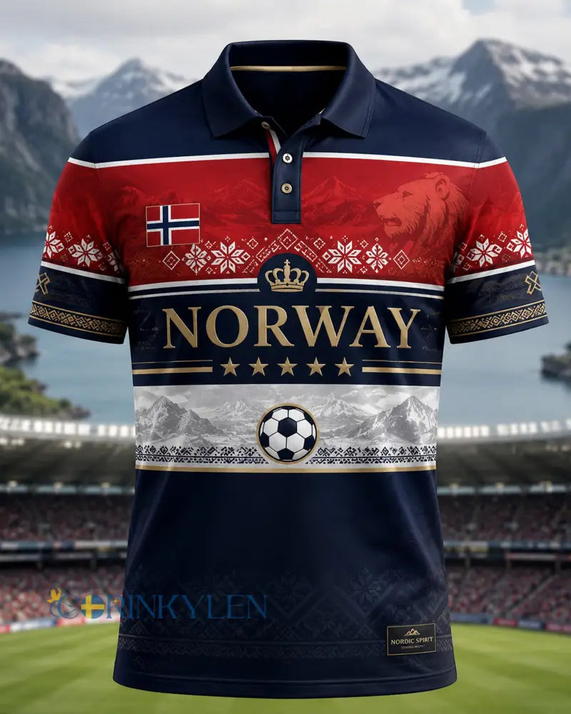 Herrpolotröja med konsttryck med element av norskt fotbollssupporterande - A / S