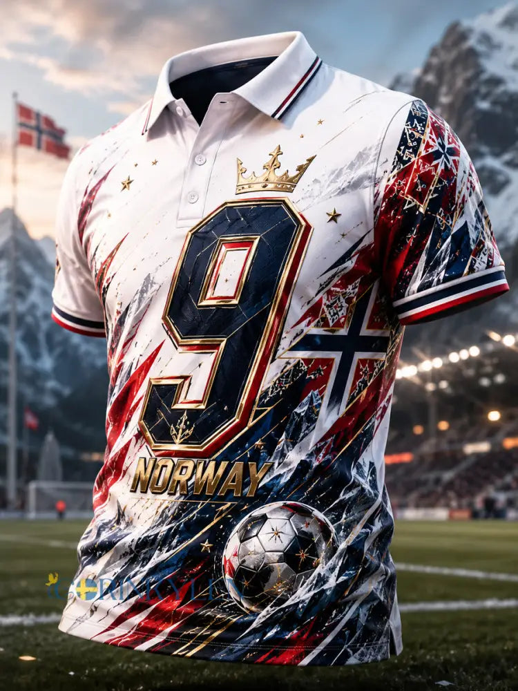 Herrpolotröja med konsttryck med element av norskt fotbollssupporterande - A / S