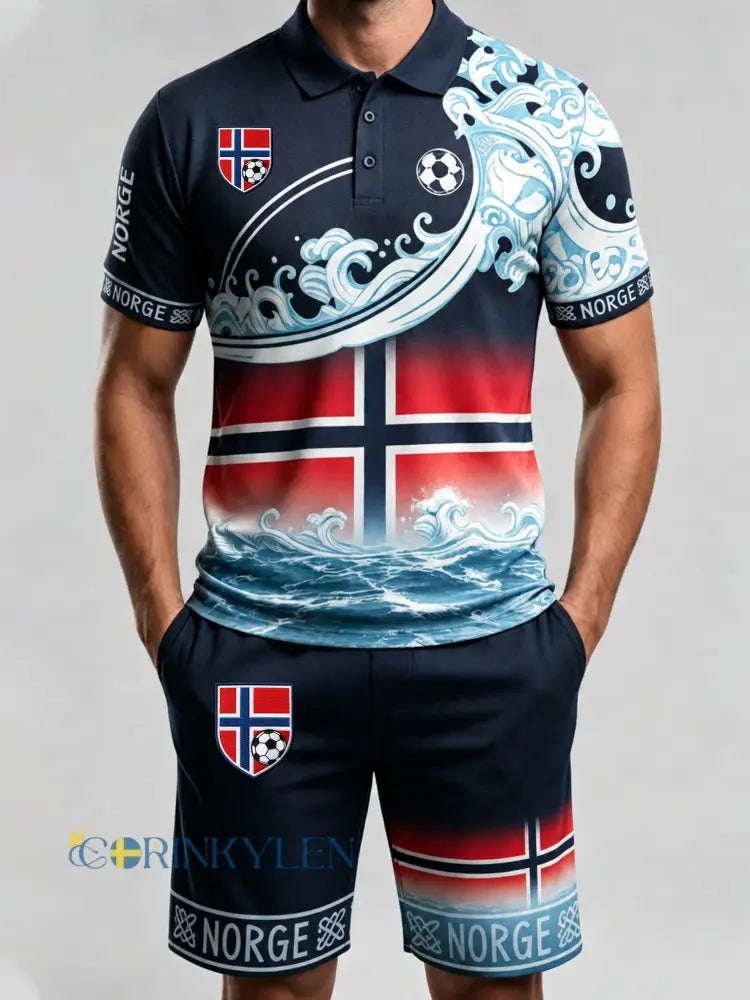 Herrpolotröja med konsttryck och hejande element från en norsk fotbollsmatch - A / S