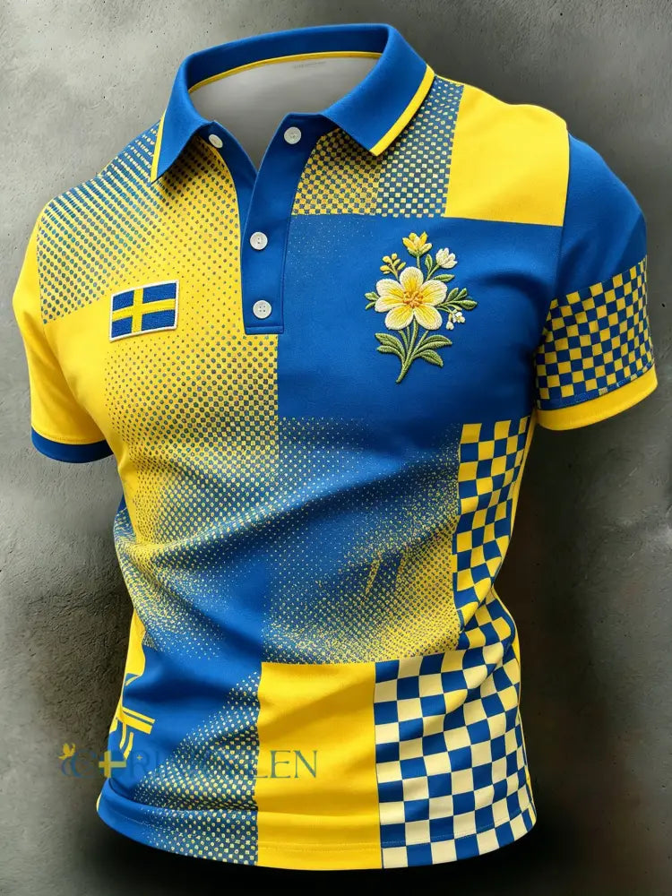 Herrpolotröja med konsttryck som hyllar den svenska midsommarfesten - A / S