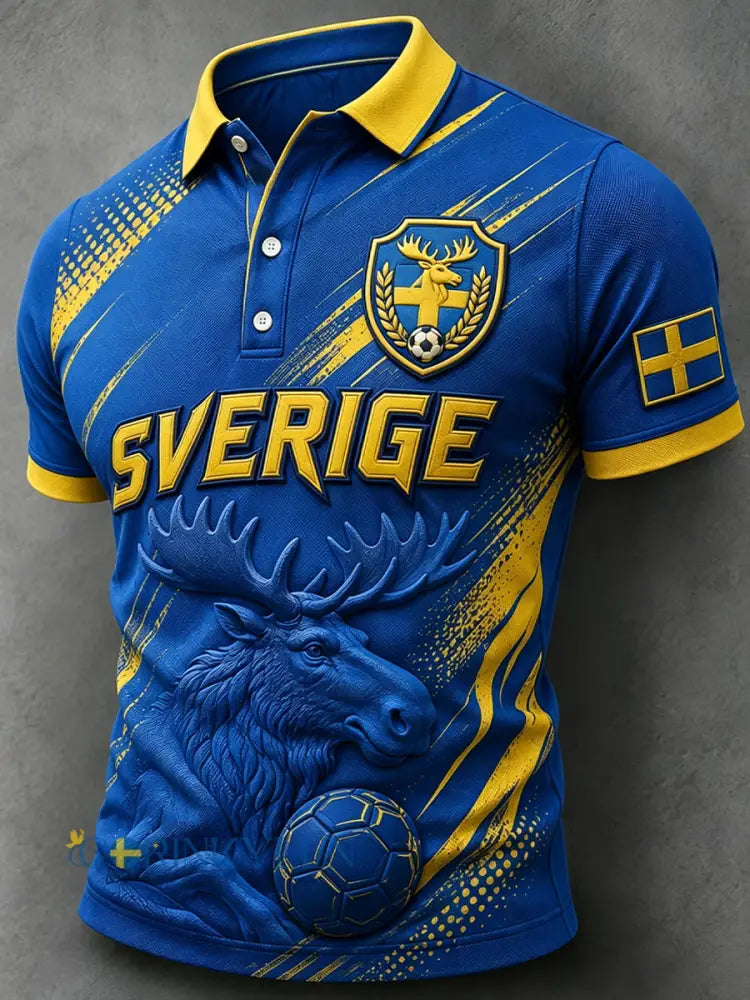 Herrpolotröja med korta ärmar och fotbollstema i färgblockdesign - A / S