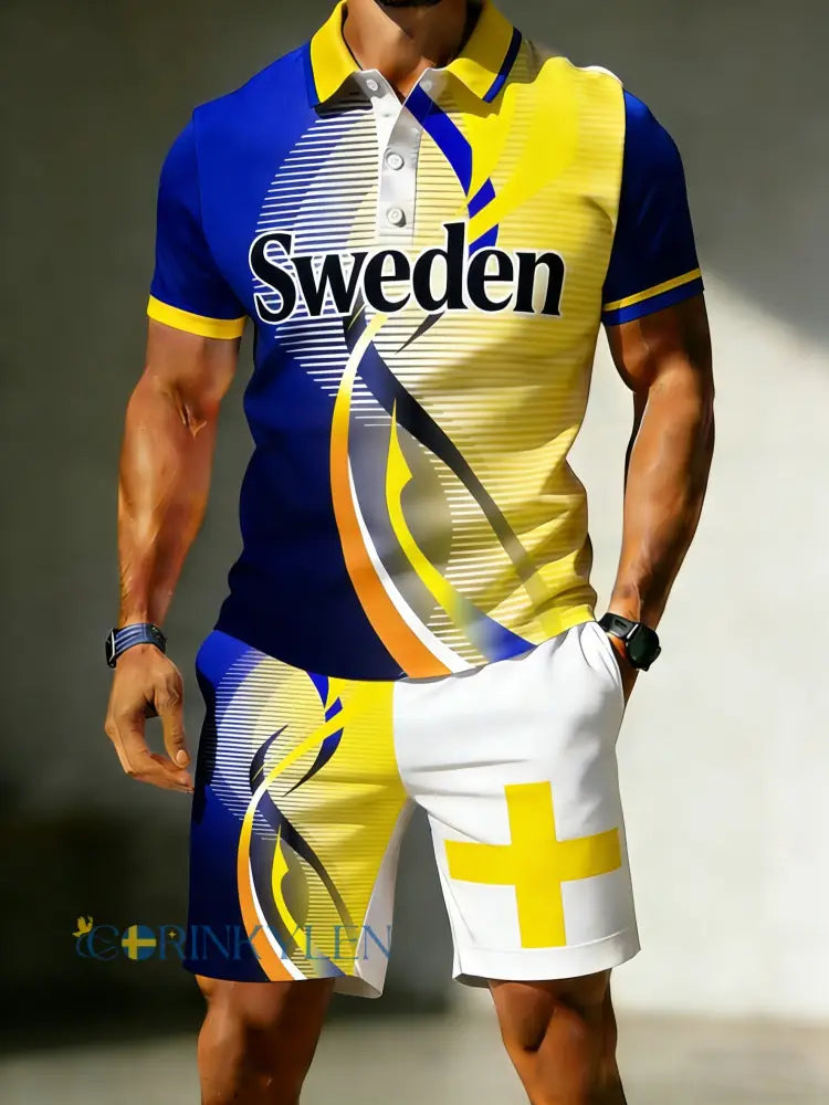 Herrpolsoställ med svensk fotbollstema och konstnärlig print - A / S