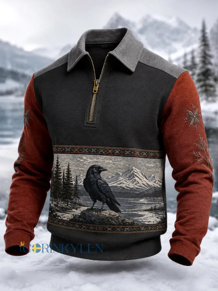 Herrpullover med ravtryck stilren och med dragkedja - mörk grå / S