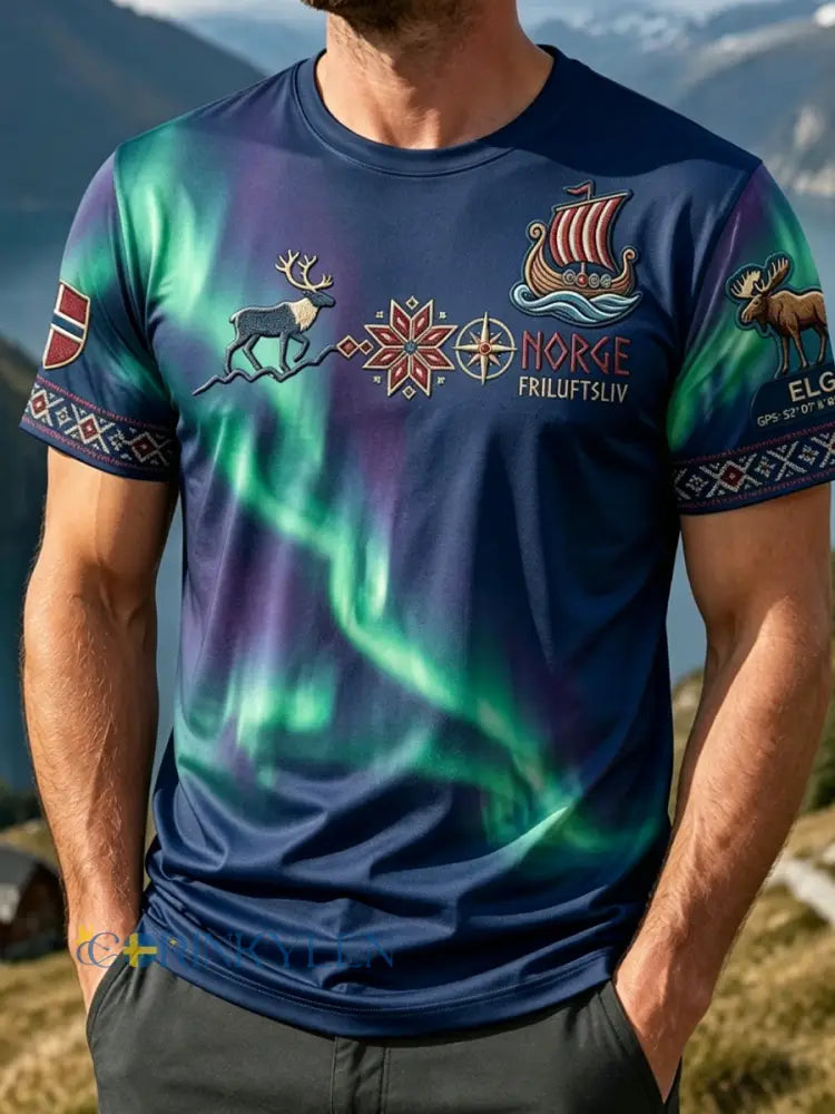 Herrretro Aurora avslappnad utomhus-T-shirt - som bild / S
