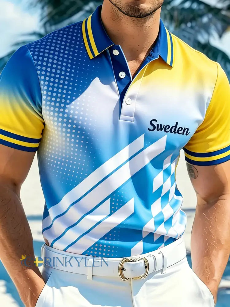 Herrs svenska midsommarfest minneskonsttryck kortärmad polo - A / S