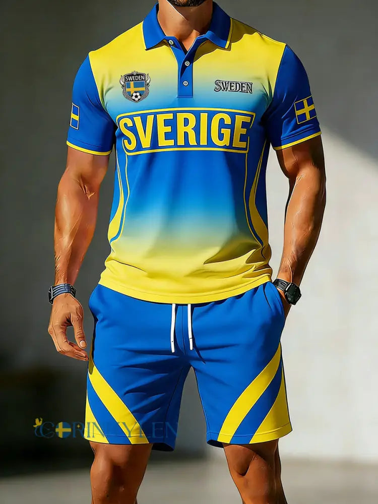 Herrset med kortärmad polo och shorts med fotbollselement och övergångsfärger - A / S