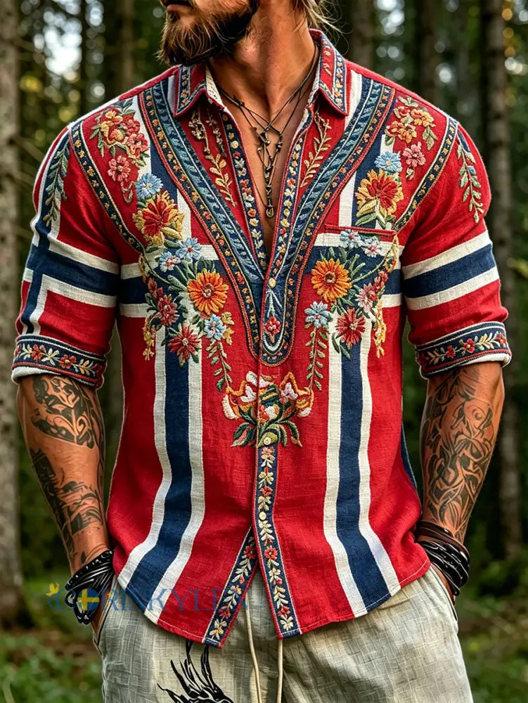 Herrskjorta i skandinavisk stil med nordiskt motiv - som bild / S