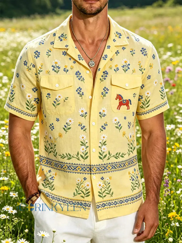 Herrskjorta med midsommarblommönster - A / S